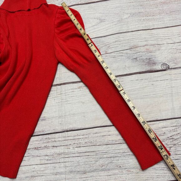 Anthropologie Cecilia Puff-Sleeved Turtleneck Puffsleeve Sweater M Red - Picture 3 of 9